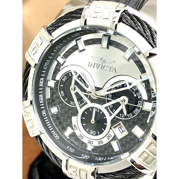Invicta Men's Watch 29569 Bolt Quartz Chronograph Silver Black Stainless Steel - Picture 1 of 12